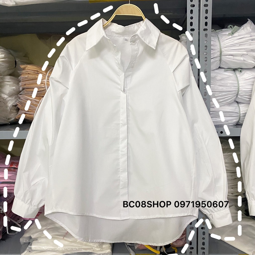 Áo Sơ Mi Trắng Tay Phồng Đuôi Tôm Basic dáng rộng có size - BC095 | BigBuy360 - bigbuy360.vn
