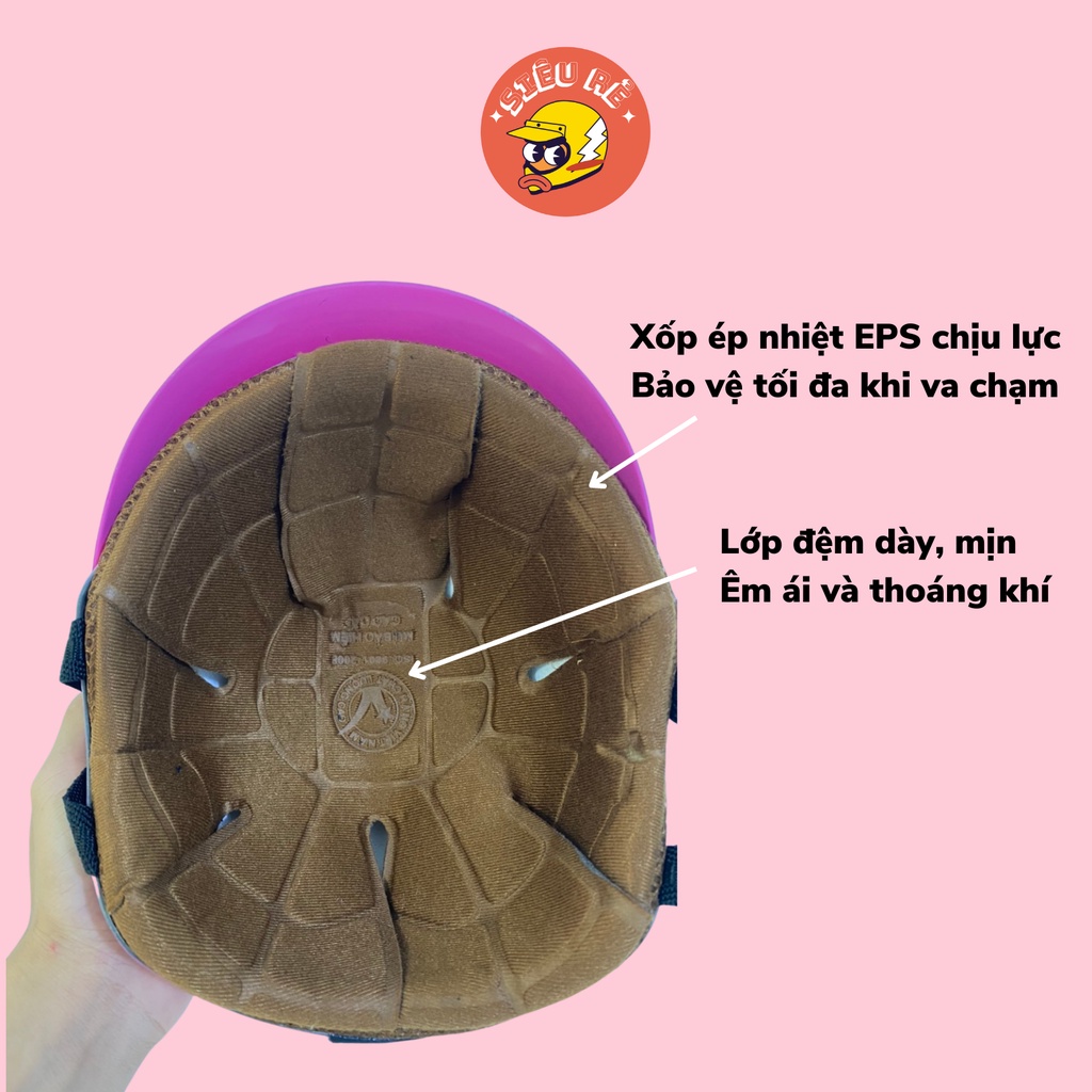 Mũ bảo hiểm cho bé chính hãng , nón bảo hiểm trẻ em mỏ nhựa lót nâu cao cấp đa dạng màu sắc và tem hình