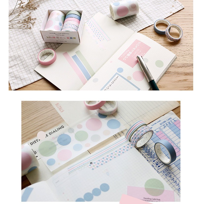 Set băng dính washi tape chấm bi trang trí planner WST2311