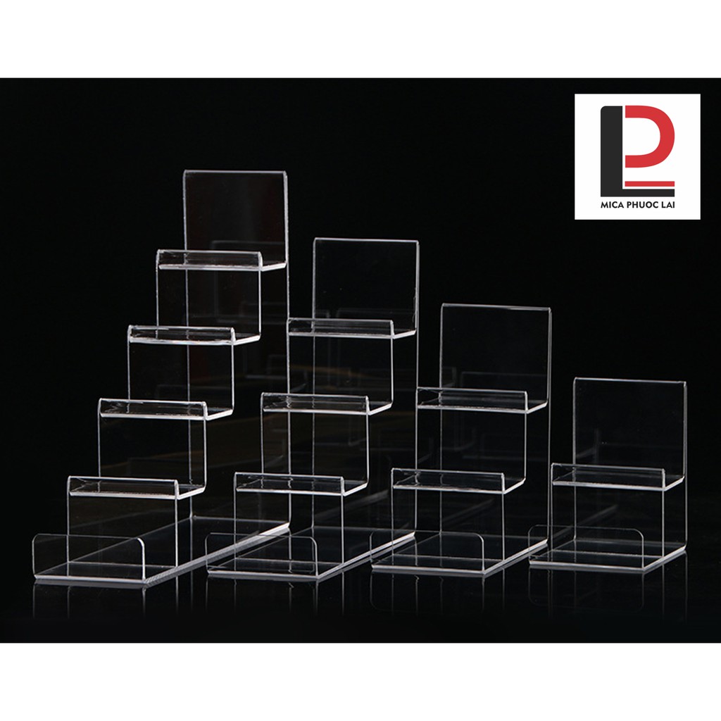 Kệ mica trưng bày ví, điện thoại, Giá đỡ bậc thang acrylic cao cấp