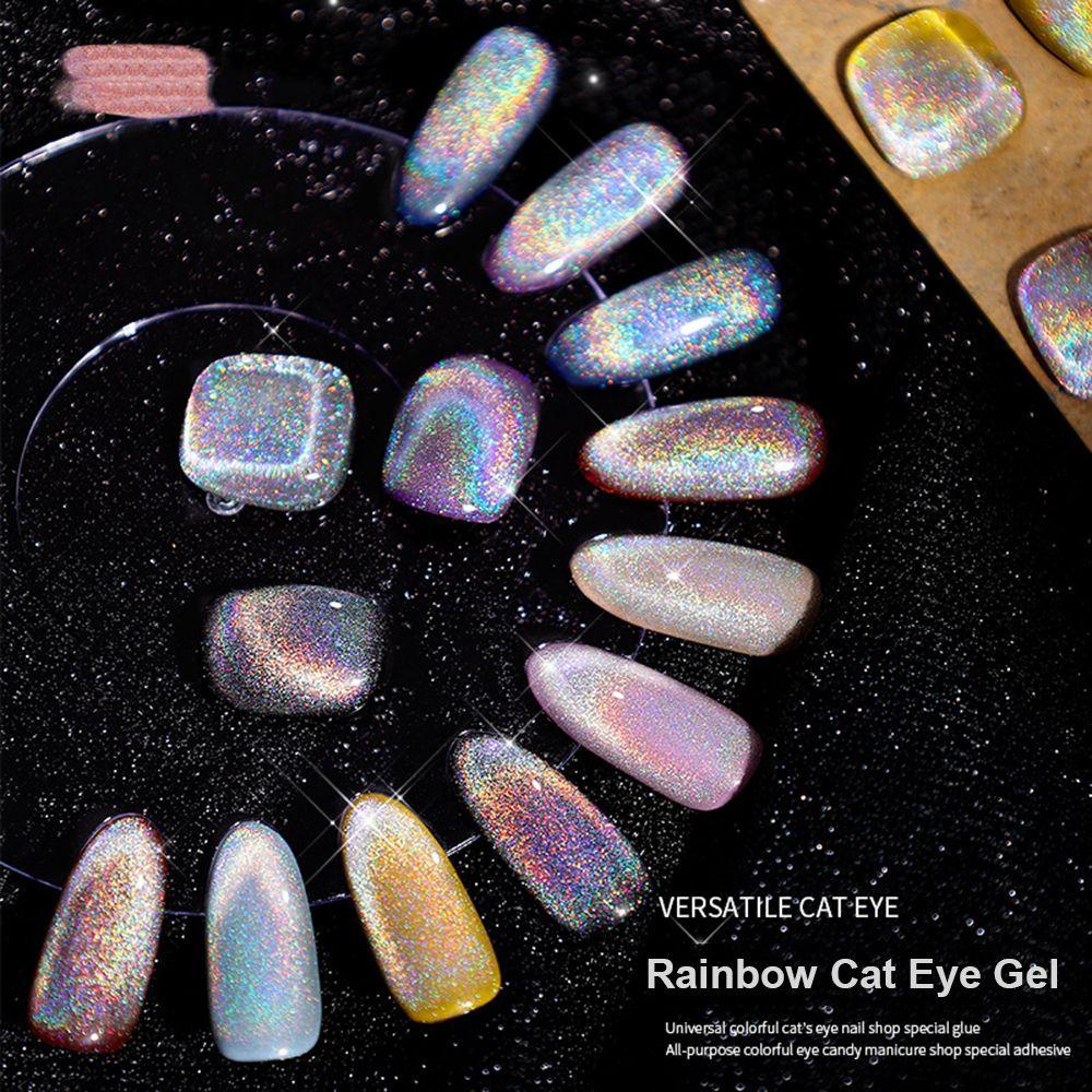 XIANSTORE Winter Colorful Reflective Glitter UV Gel Magnetic Gel 15ml Rainbow Cat Eye Nail Gel Nail Polish Sparkling Auroras Soak Off Nail Art Holographic Glitter