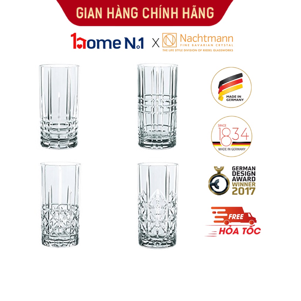 Bộ 4 ly pha lê cao Nachtmann Highland, chính hãng Đức, an toàn cho sức khỏe, sang trọng, chống xước