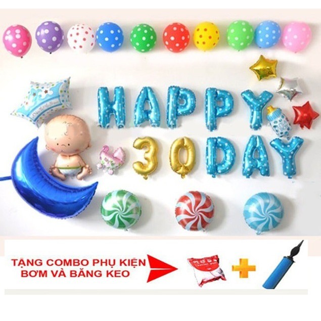 COMBO BÓNG TRANG TRÍ MỪNG ĐẦY THÁNG THÔI NÔI CHO BÉ - HAPPY FULLMONTH- HAPPY 30 DAY