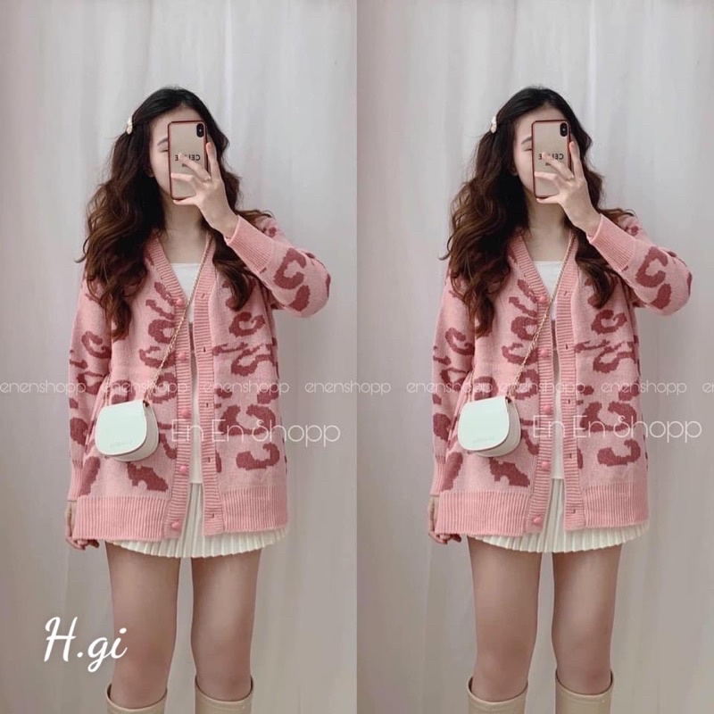 Áo khoác cadigan len da beo, len nữ vintage siêu xinh