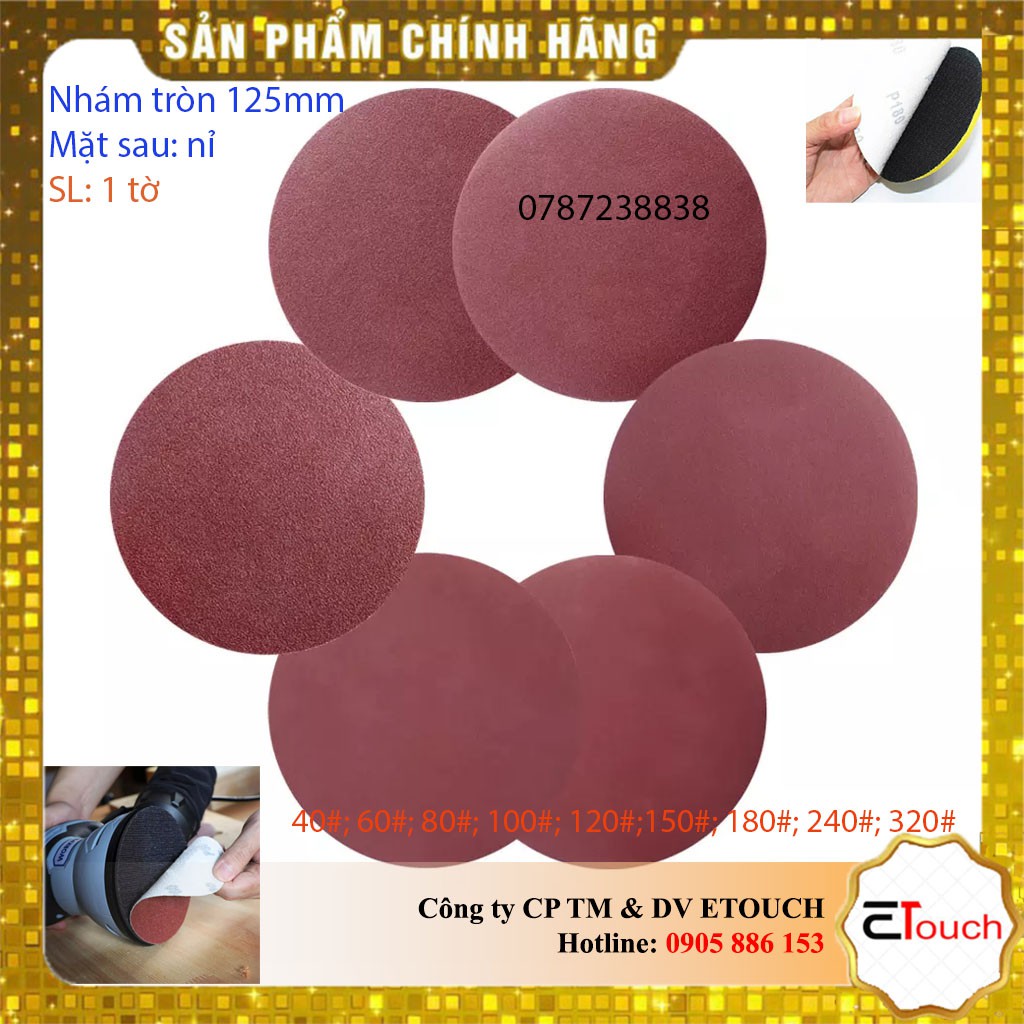 Giấy nhám tròn 125mm (đường kính) Độ mịn từ 40 đến 320