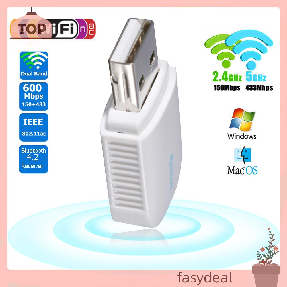 (Fas) Usb Thu Sóng Wifi Băng Tần Kép Wifi Ezcast 2.4g + 5g Usb 600mbps