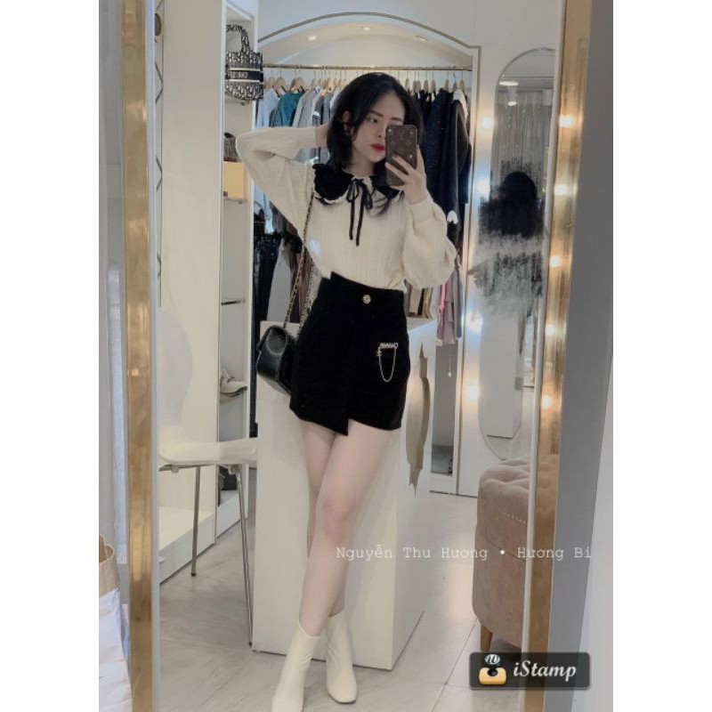 Quần giả váy nhung kèm tag xích hàng QCL1