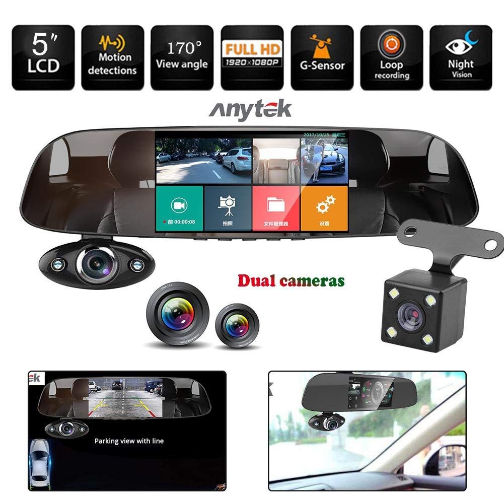 Camera Hành Trình Gương Anytek B33 - Quay trước - trong và sau xe - Full HD