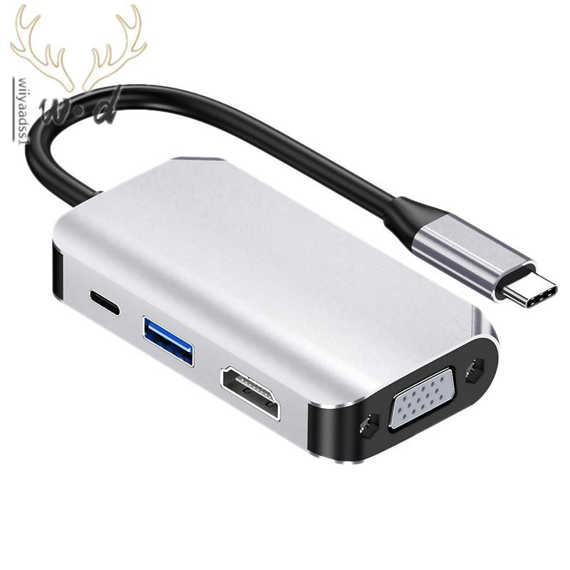 USB C Hub, Type C Adapter 4 in 1 to HDMI Multiport Adapter Compatible HDMI+USB3.0+PD 60W+VGA