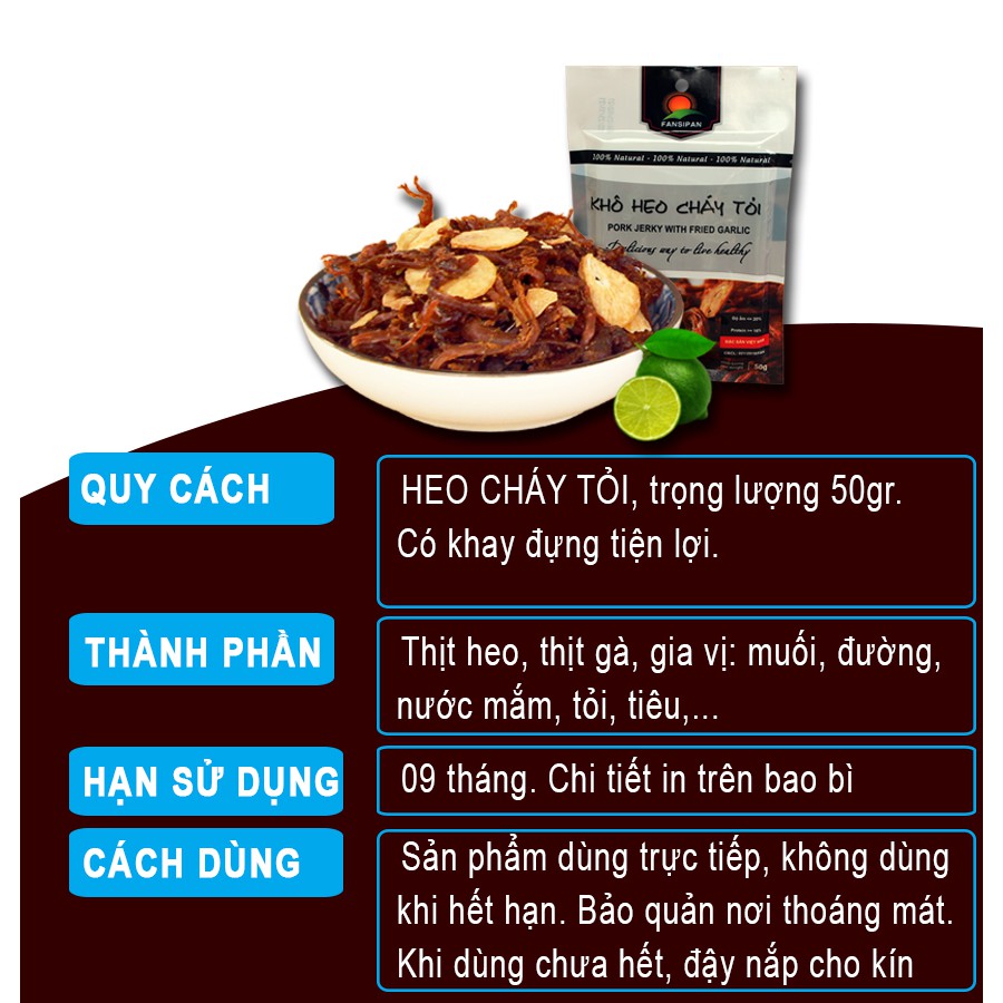 Khô heo cháy tỏi Fansipan 50g, khô heo cháy tỏi cao cấp thơm ngon đảm bảo An toàn Vệ sinh, Torao foods - ăn vặt ngon | BigBuy360 - bigbuy360.vn