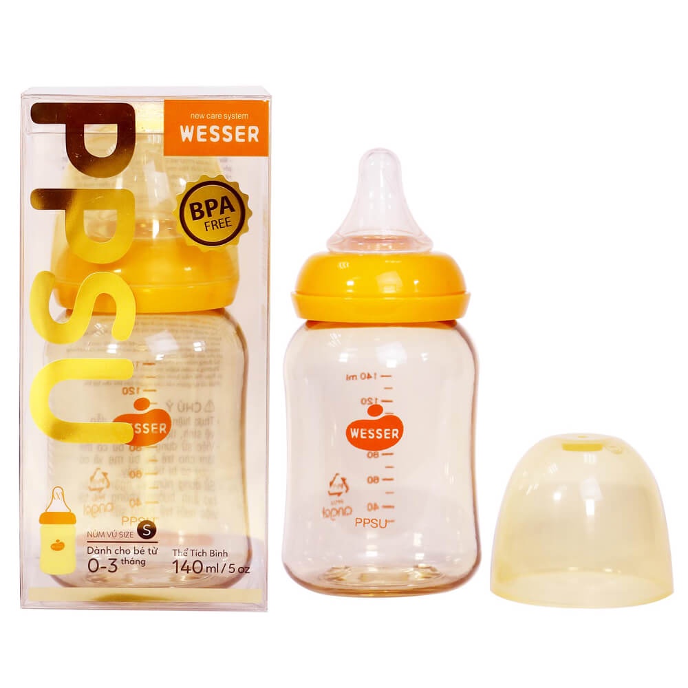 Bình Sữa Wesser PPSU Cổ Hẹp, Bình Sữa Cho Bé Sơ Sinh Dung Tích 60ml - 140ml - 250ml