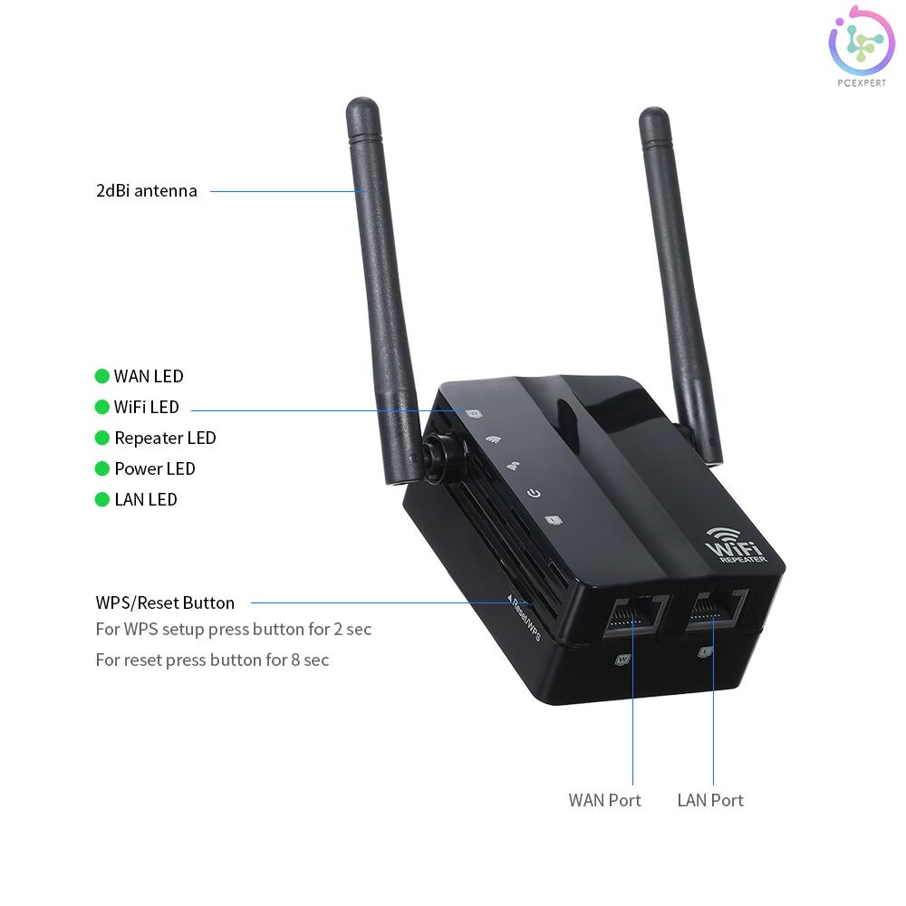WiFi Repeater Wireless 300Mbps Router AP Mode WiFi Extender 2.4G Wireless Repeater (Black)