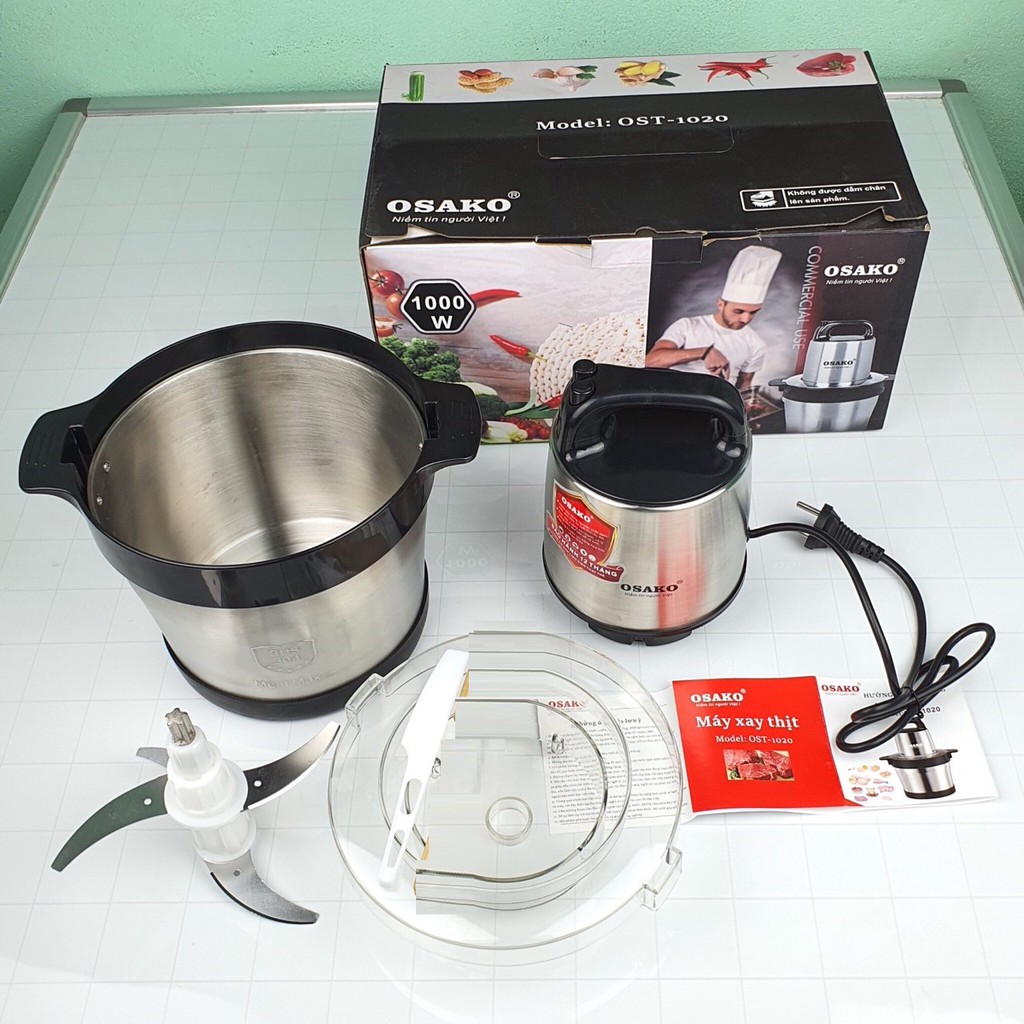 (TẶNG THÈM BỘ DAO) Máy xay thịt công suất 1000W, cối inox 6L Osako OST-1020, bảo hành 13 tháng, linh kiện có thay