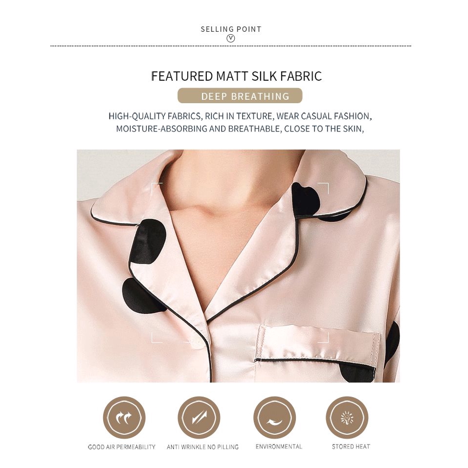 Bộ Đồ Ngủ Tay Dài Họa Tiết Chấm Bi Xinh Xắn Cho Nữ