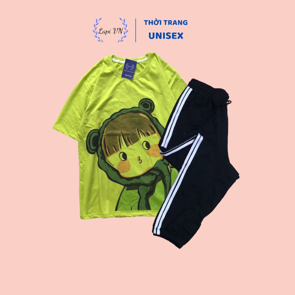 Bộ Dài Jogger Ống Côn Áo Cartoon Unisex Cô Gái Khăn Đỏ Lapi VN,Freesize, Thun Cotton,Set Thể Thao Nam Nữ Đều Mặc Được