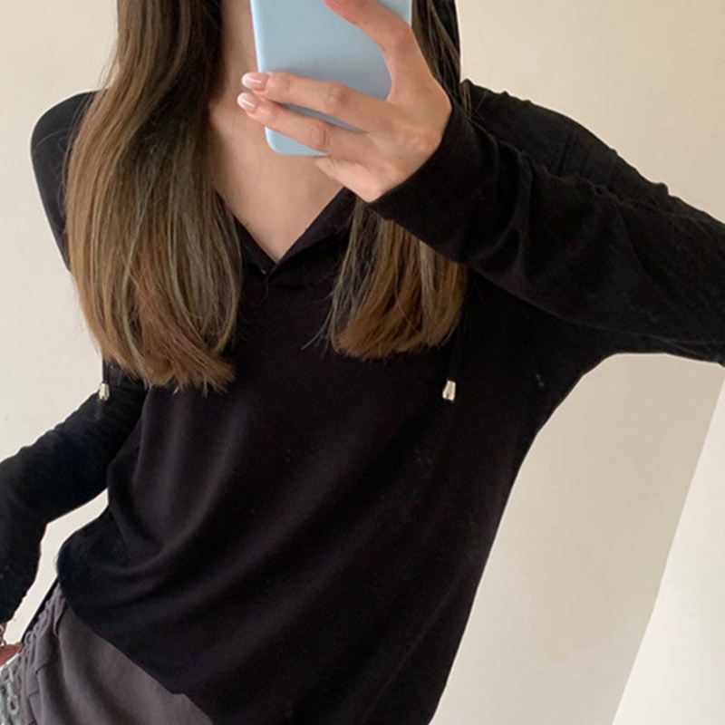 IELGY Bộ Áo Thun Tay Dài Có Mũ Trùm + Quần Short Mỏng Thời Trang