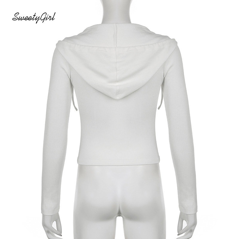 MsMona Áo Hoodie Tay Dài Dáng Ôm Màu Trắng Trơn Có Khóa Kéo Thời Trang 2022 Cho Nữ