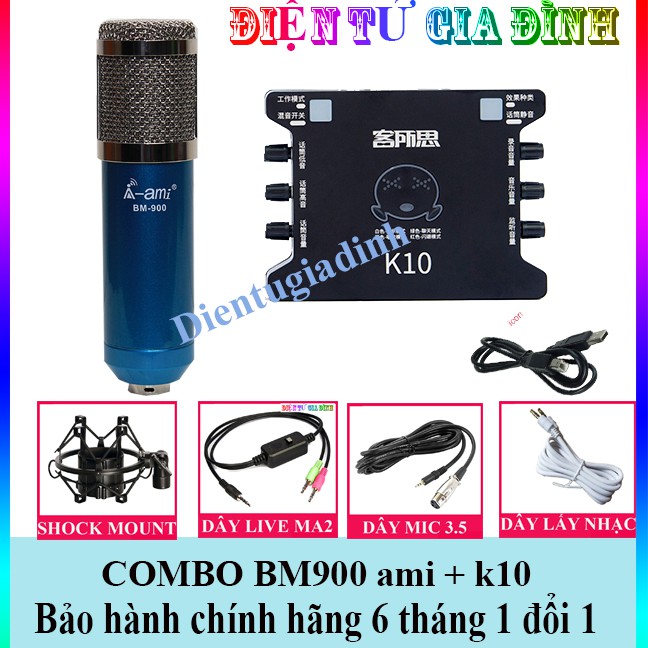 COMBO Bộ Mic Livestream Hát Karaoke WOAICHANG BM900 ami Dây Live XOX K10,  Âm BH 6 Tháng