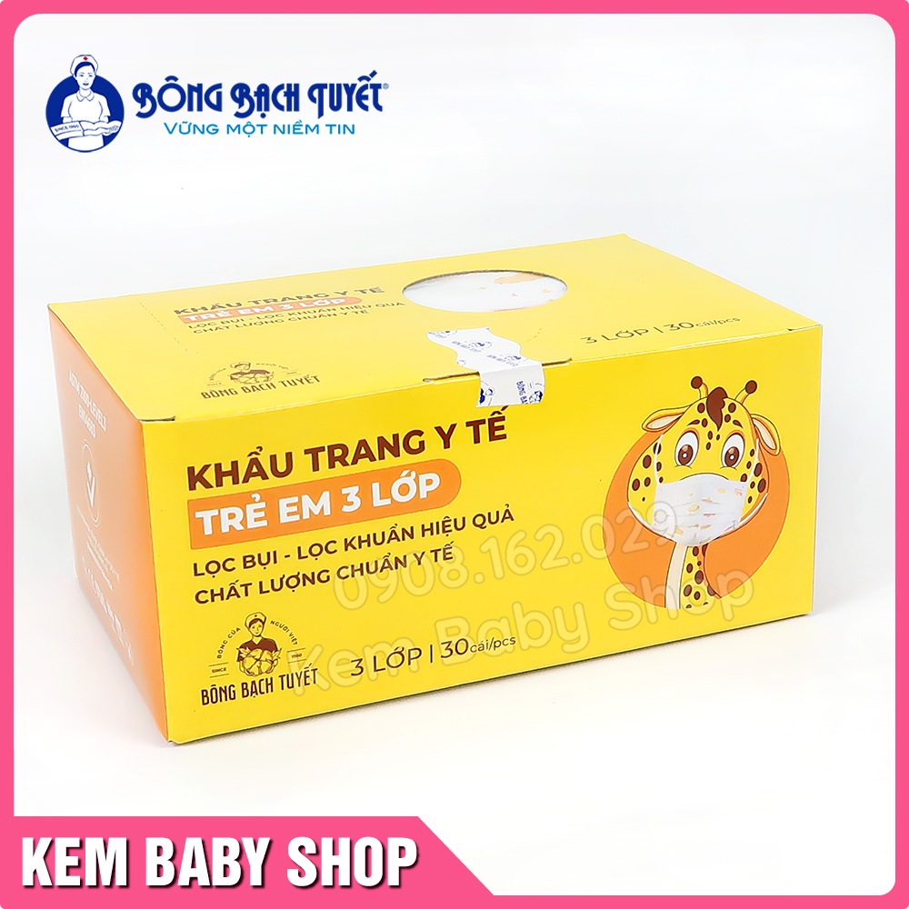 Khẩu trang cho bé từ 6 - 11 tuổi Bông Bạch Tuyết (30 cái) - Khẩu trang y tế cho bé 3 lớp Bạch Tuyết