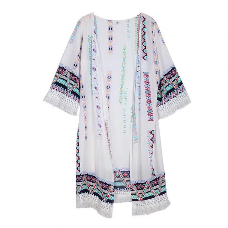 Áo choàng tua rua, Kimono dáng dài thổ cẩm nữ hàng Quảng Châu( order + ảnh thật)