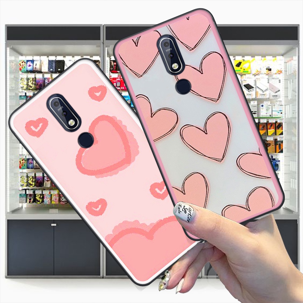 Ốp Nokia X5 / X6 / 7.1 / 7.1 Plus / X7 in hình trái tim caro đen trắng , hồng cute xinh xắn dễ thương