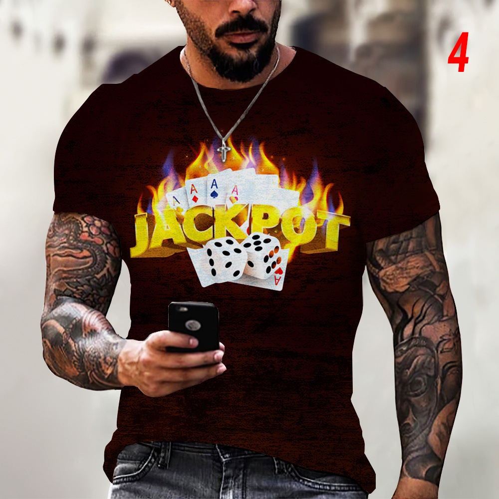 Áo thun tay ngắn cổ tròn dáng rộng in hình thẻ bài thời trang cho nam giới XXS-6XL