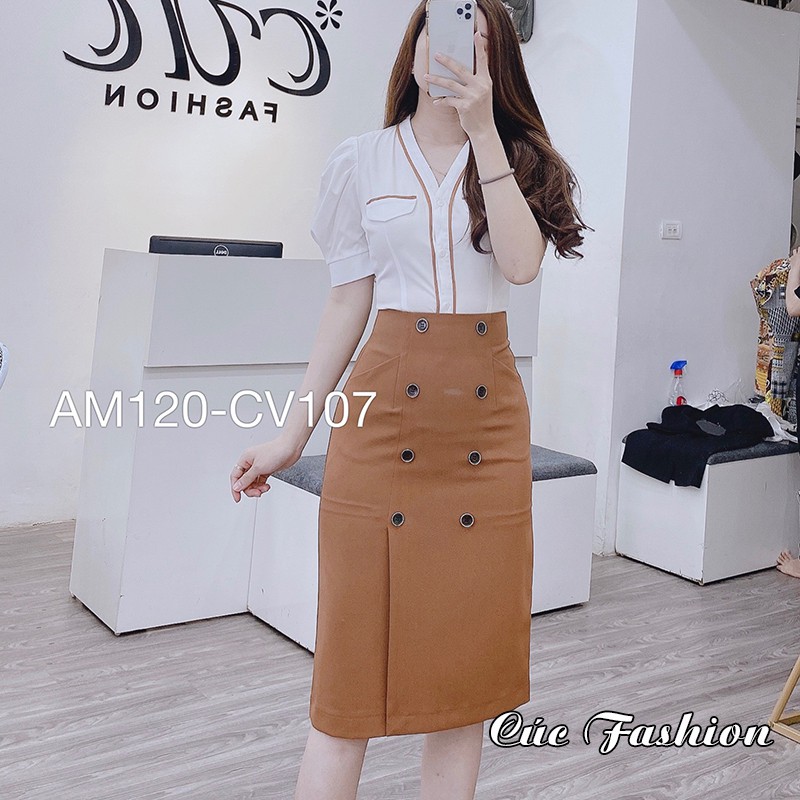 Chân váy bút chì Cúc Fashion dáng dài công sở nữ cao cấp váy 8 khuy CV107