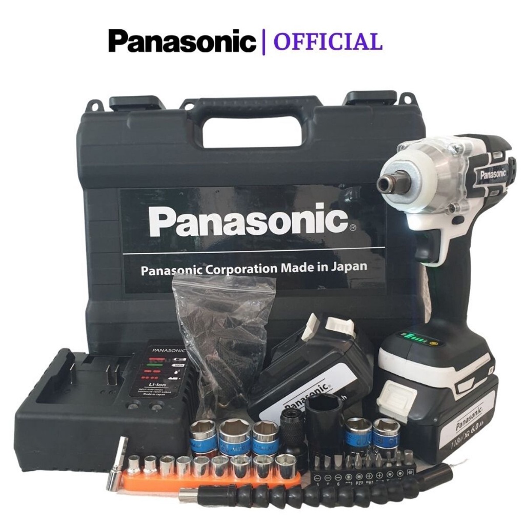Máy siết bulong Panasonic 199V  , Máy bắn bulong không chổi than tặng kèm 6 khẩu,1 chuyển vít và 21 pk