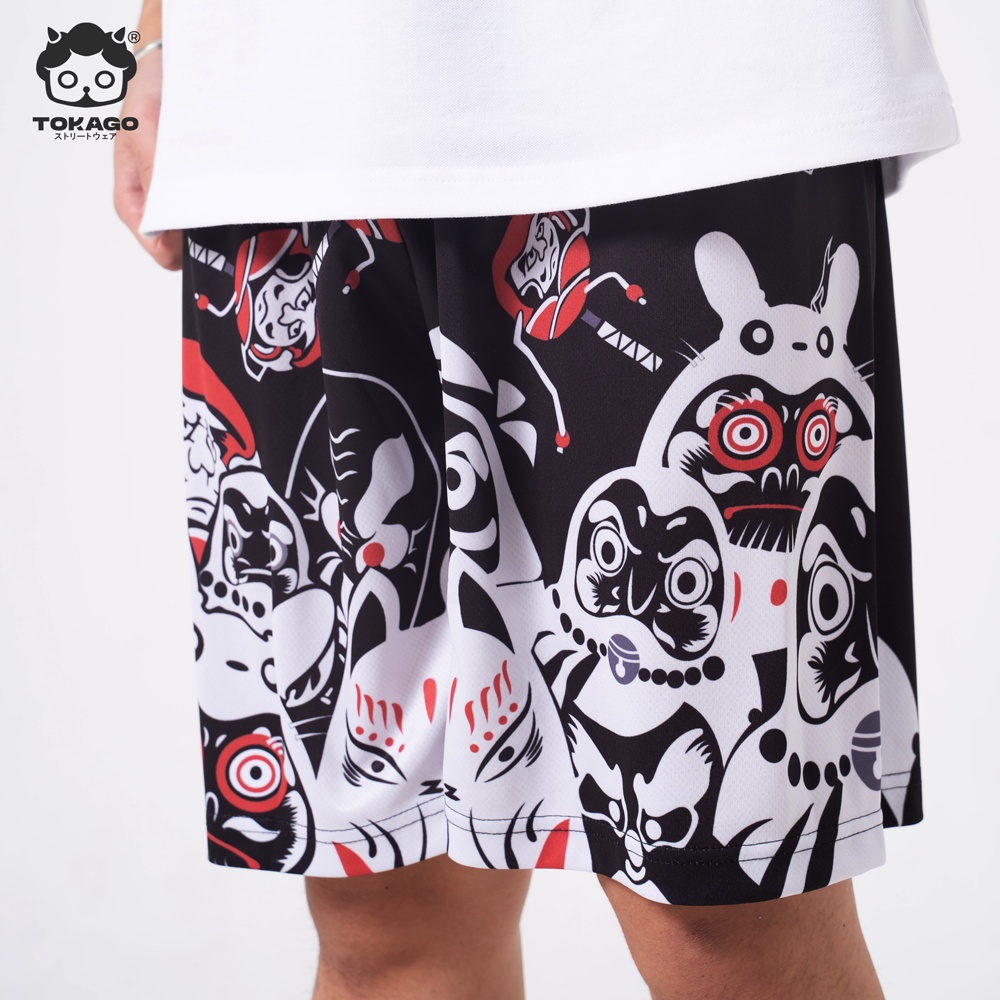 Quần đùi Tokago đi biển họa tiết cartoon, quần lửng ống ngắn mặc nhà nam nữ cotton, freesize