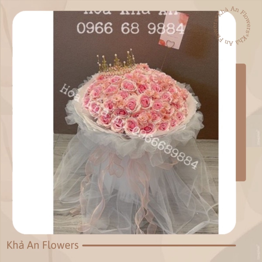 Bó Hoa Sáp cao cấp 100bông mix siêu to, phối Voan rủ siêu đẹp. Bền vĩnh cửu