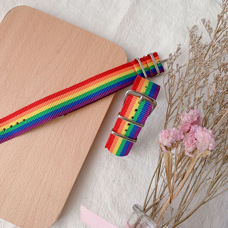 (Ảnh thật ) Vòng tay LGBT cầu vồng vải canvas, dây đồng hồ | BigBuy360 - bigbuy360.vn