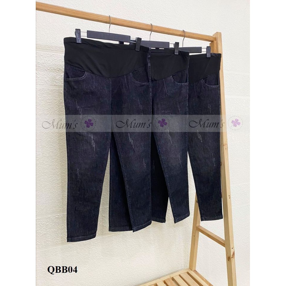 QUẦN BẦU FREESHIP Quần bò bầu đen xước có đáp bụng