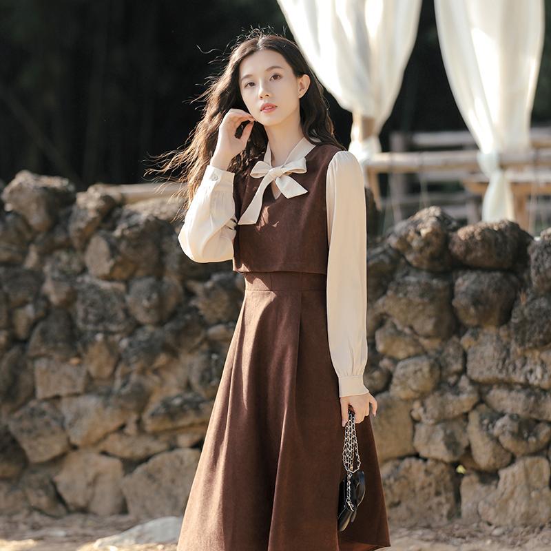 Đầm giả hai mảnh dáng ôm phong cách Pháp Retro thời trang cho nữ