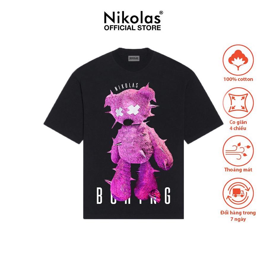 Áo thun Unisex Nikolas 100% Cotton Pinky Bear Tee