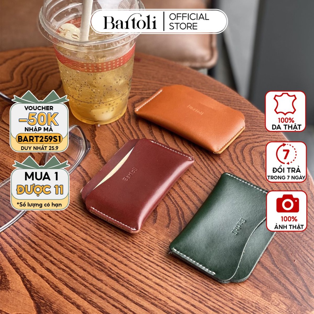 Ví da đựng thẻ nam nữ mini, bóp nam nữ da Pull up màu sắc retro nhỏ gọn 3 ngăn gập đôi thời trang Bartoli 2022 VT02