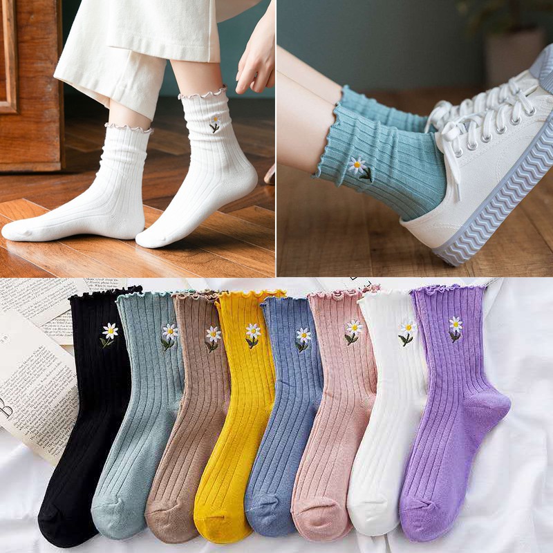 Set 5 đôi tất cổ cao Mivino vớ nam nữ thể thao hàn quốc in chữ cực ngầu