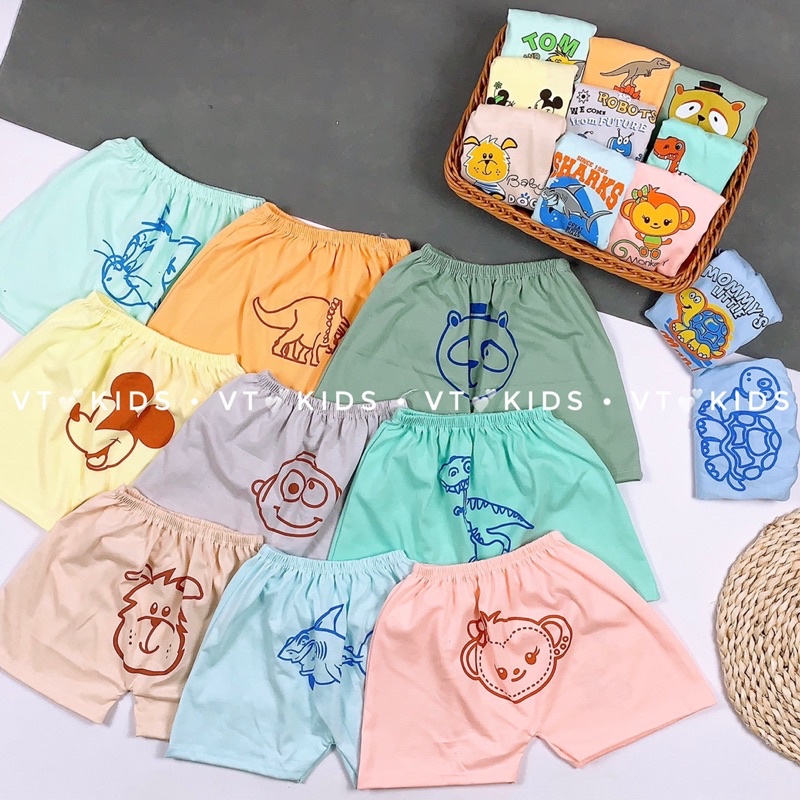 Quần đùi chục cho bé, quần chục đùi in hình thú to cotton mềm mịn từ 5-15kg loại đẹp