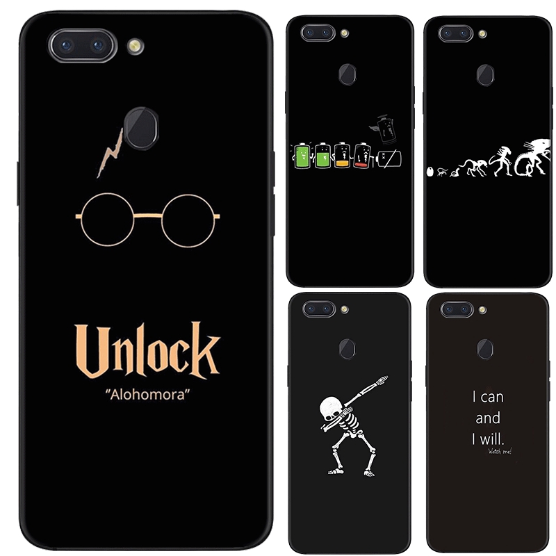 Ốp điện thoại mềm màu đen phối họa tiết đơn giản cho OPPO A3S A5 A37 A39 A5S A7 A59 A77 F1S F3 F5 F7 F9