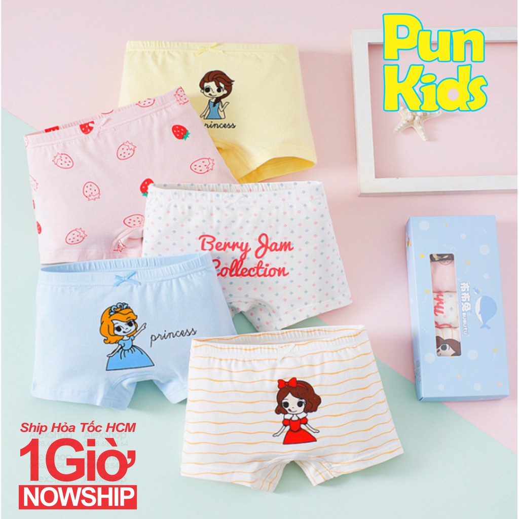 Set 5 Quần Lót Cotton Bé Gái Thời Trang Công Chúa Nhiều Màu Ngỗ Nghĩnh Size Từ 1-12 Tuổi