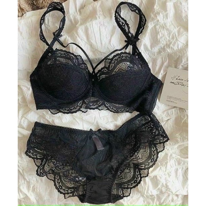 Bộ đồ lót 🍁f̴r̴e̴e̴s̴h̴i̴p̴ 🍁 bộ lót cao cấp  B018 Mand ren nơ dây chéo ko đệm có gọng c156 | BigBuy360 - bigbuy360.vn