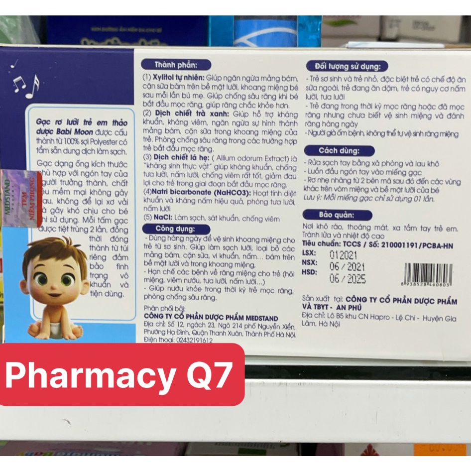 Babi Moon - Gạc rơ lưỡi trẻ em thảo dược (Hộp 30 gói)