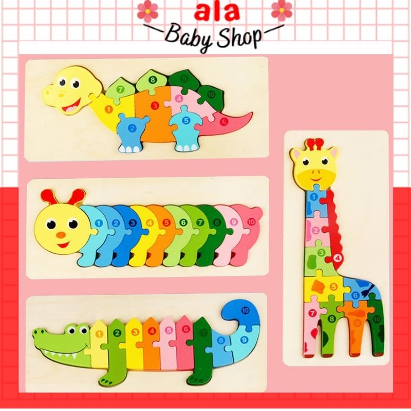 Đồ chơi gỗ tranh ghép nối 10 số tương ứng từ 1-10 cho bé phát triển trí tuệ tư duy xếp hình (ALA: 16)