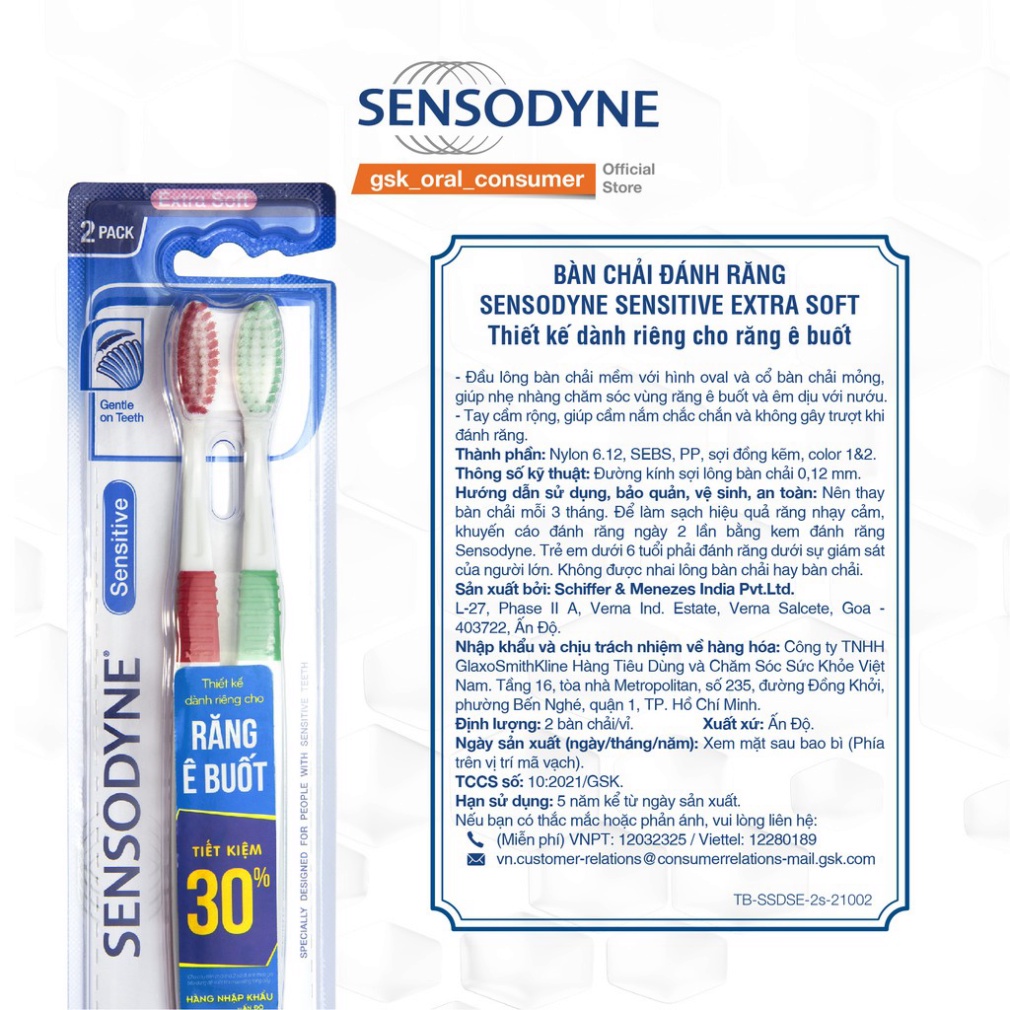 Bộ 2 bàn chải đánh răng Sensodyne Ultra Sensitive Ex Soft
