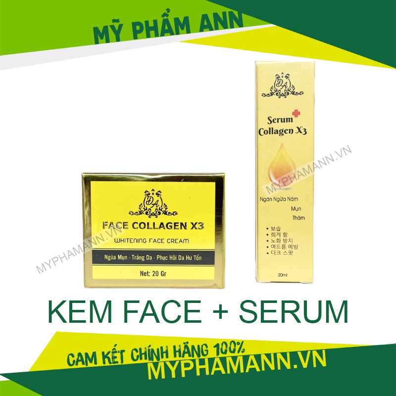 Combo Kem Face Collagen X3 + Serum Căng Bóng Colagen X3 chính hãng Mỹ Phẩm Đông Anh