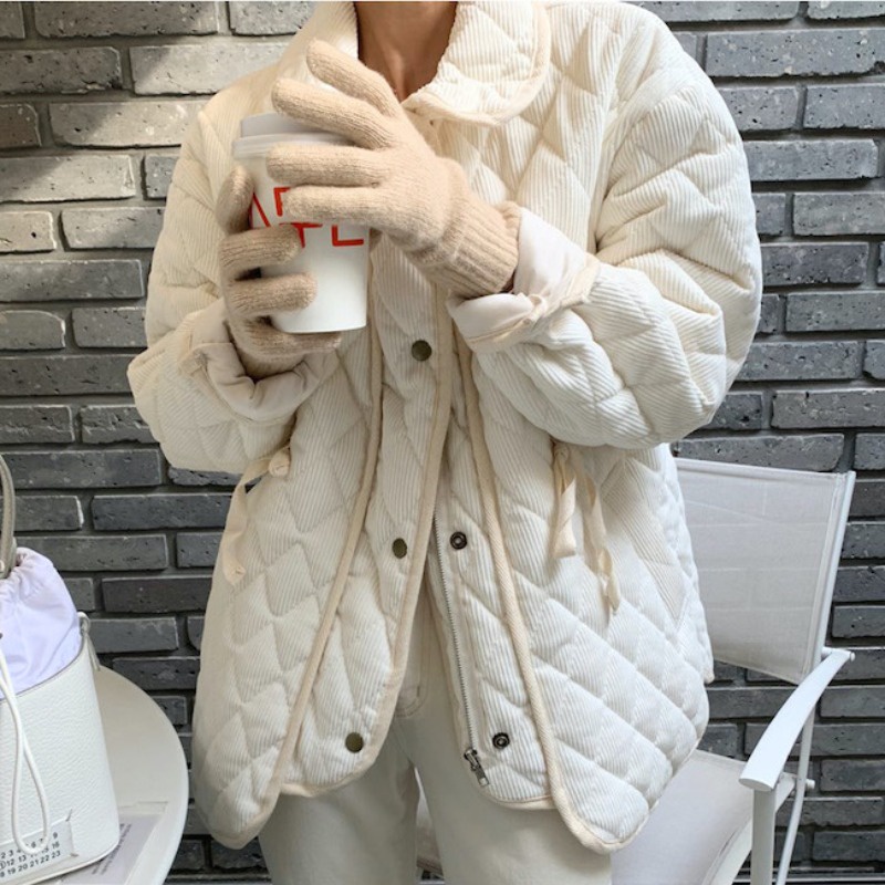 Áo Khoác Đệm Cotton Dày Có Dây Rút Họa Tiết Hình Thoi Phong Cách Hàn Quốc Cổ Điển Thời Trang Cho Nữ | BigBuy360 - bigbuy360.vn