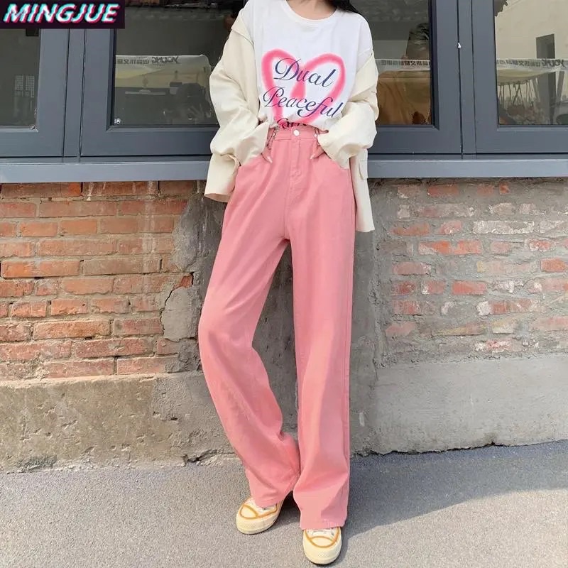 Quần Jeans Nam Nữ Unisex Cạp Khuy Gài Eo Màu Hồng Xanh Đen Trắng Cạp Lưng Cao Ống Suông Dáng Rộng Phong Cách Ulzzang