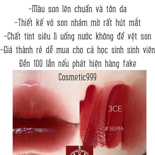 Son 3ce blur water tint, son 3ce chính hãng kem lì lâu trôi - Cosmetic999