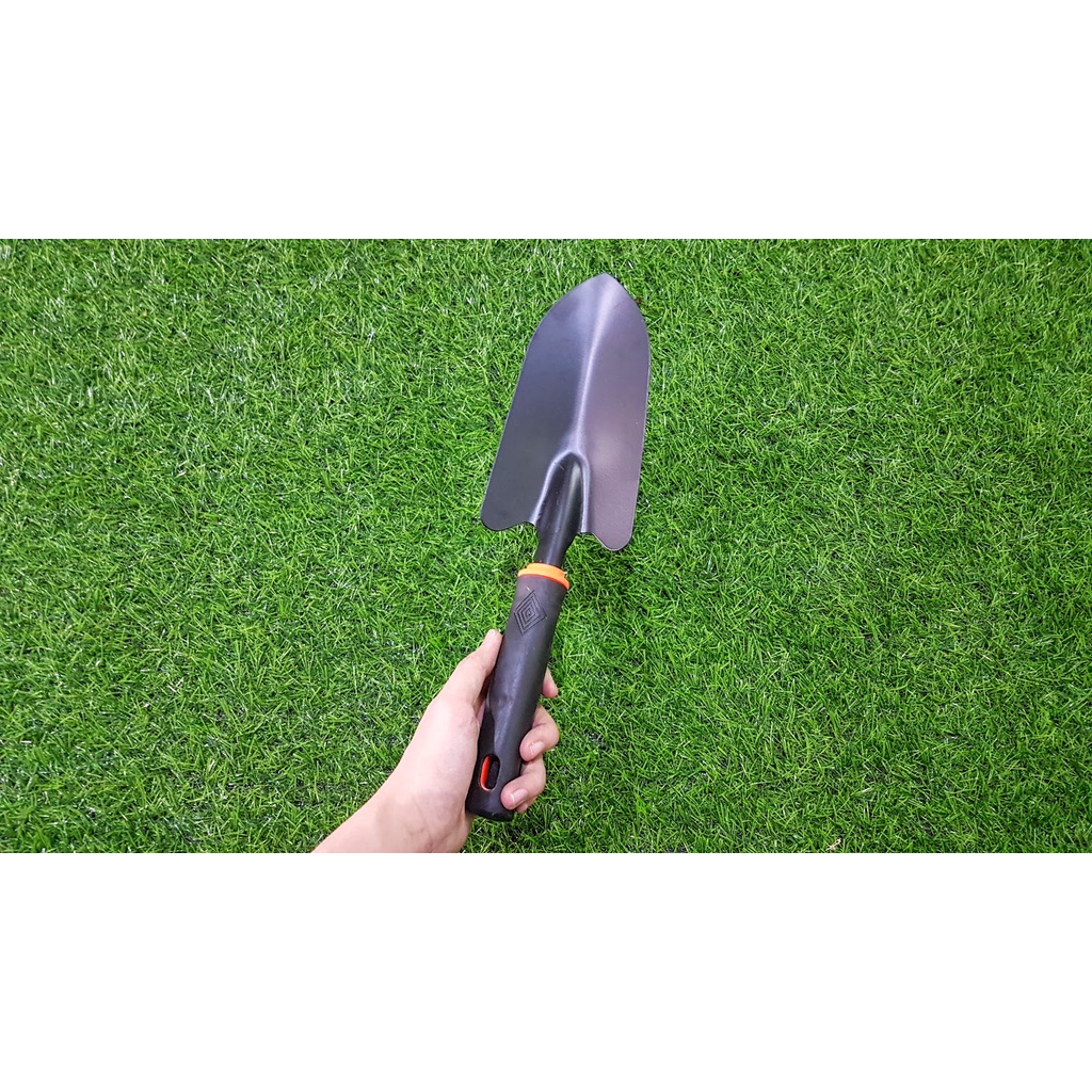 Xẻng mini làm vườn bằng thép Carbon tay cầm nhựa đa năng.