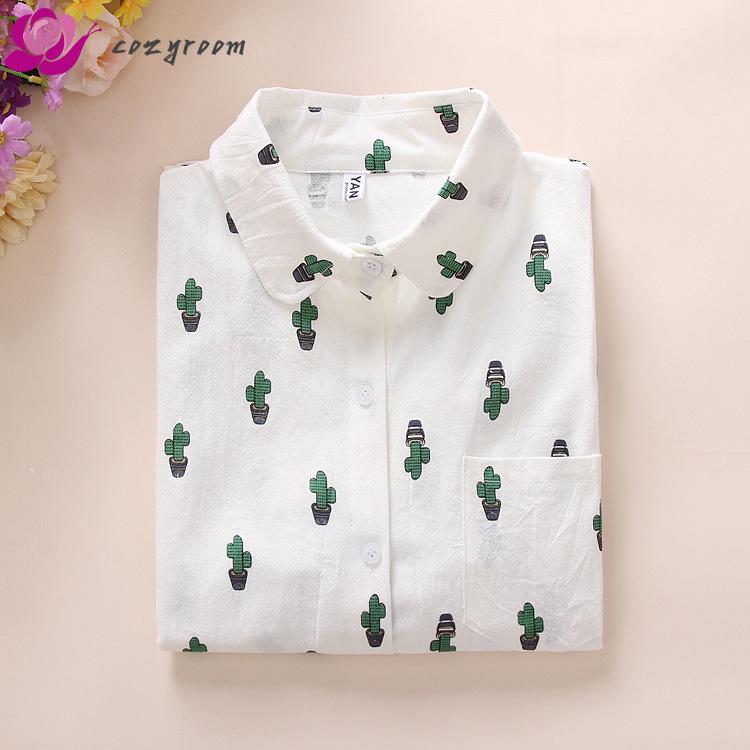 Áo sơ mi trắng in họa tiết hoạt hình dễ thương cho nữ