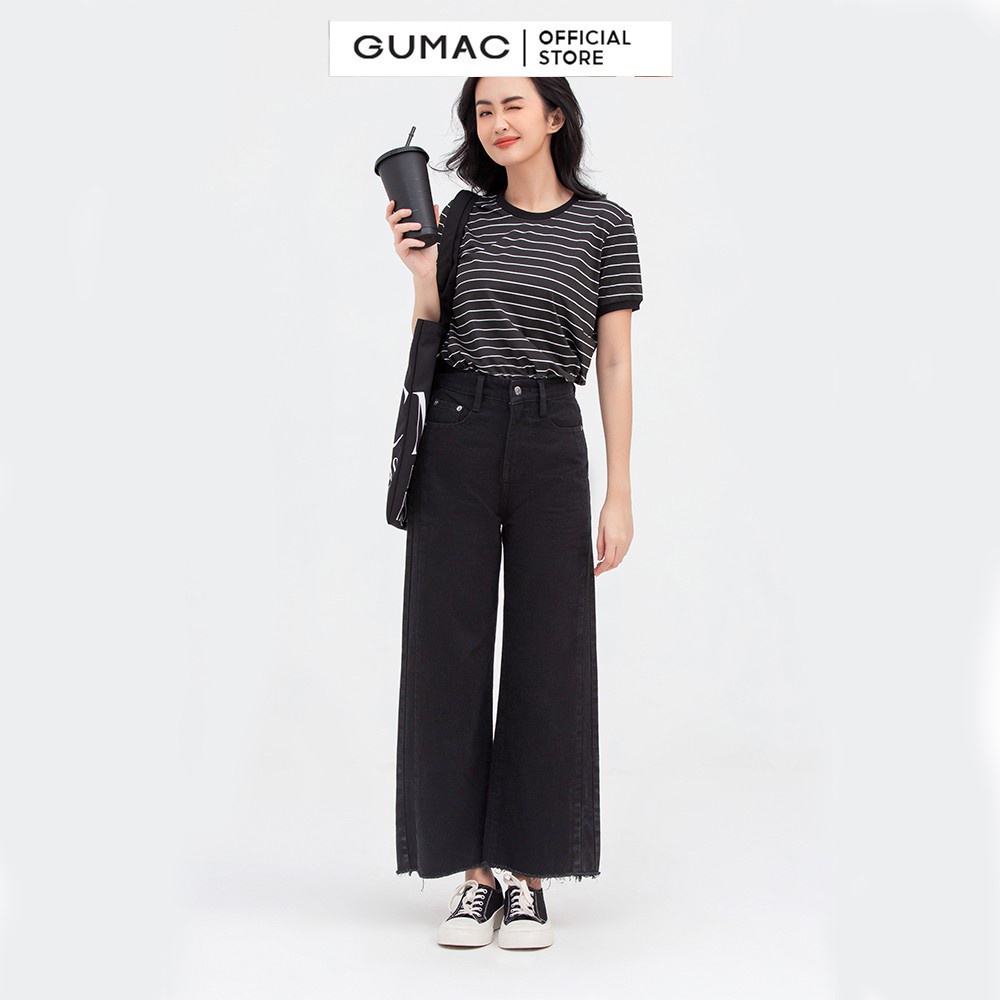 Quần jeans nữ rộng phối GUMAC nhiều màu trẻ trung QJB879 | BigBuy360 - bigbuy360.vn